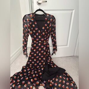 Karen Millen Black Multicolor Patterned Long Sleeve Dress